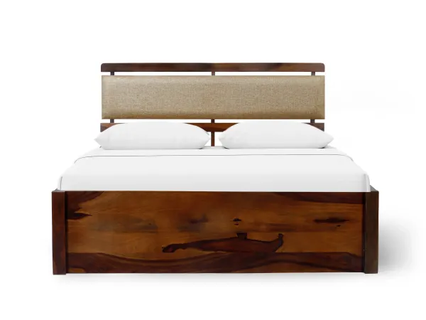 Belle Solid Wood Queen Size Double Bed with 4 Inches Mattress